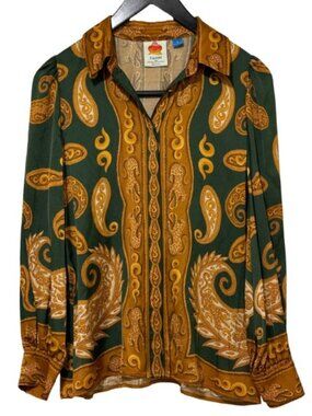 FARM Rio Anthropologie Lenco Paisley Onca Shirt Small